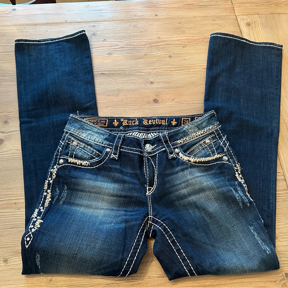 True Religion Blue Boot Cut Jeans with Decorative Stitching